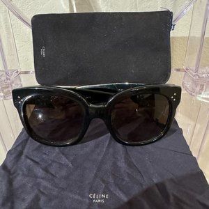 Old Celine Black Oversized Acetate Sunglasses with Suede Case